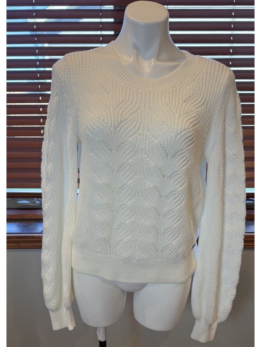 Abercrombie Fitch Cable Knit Sweater White Cotton Blend Women's Sz M Fisherman